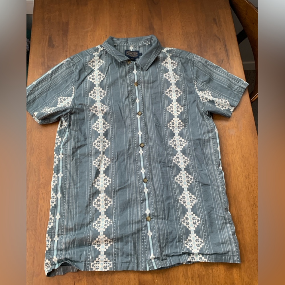 Pendleton Short Sleeve button up shirt - Medium - teal Zapotec pattern